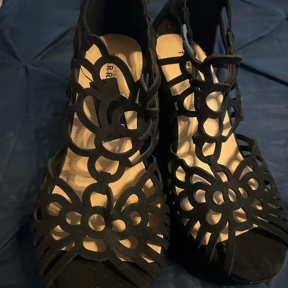 torrid Black Floral Cutout Heeled Sandals